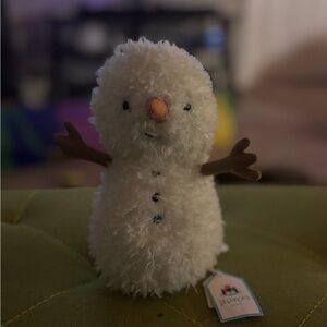 Jellycat Cream Snowman Plush with Orange Nose and Brown Arms